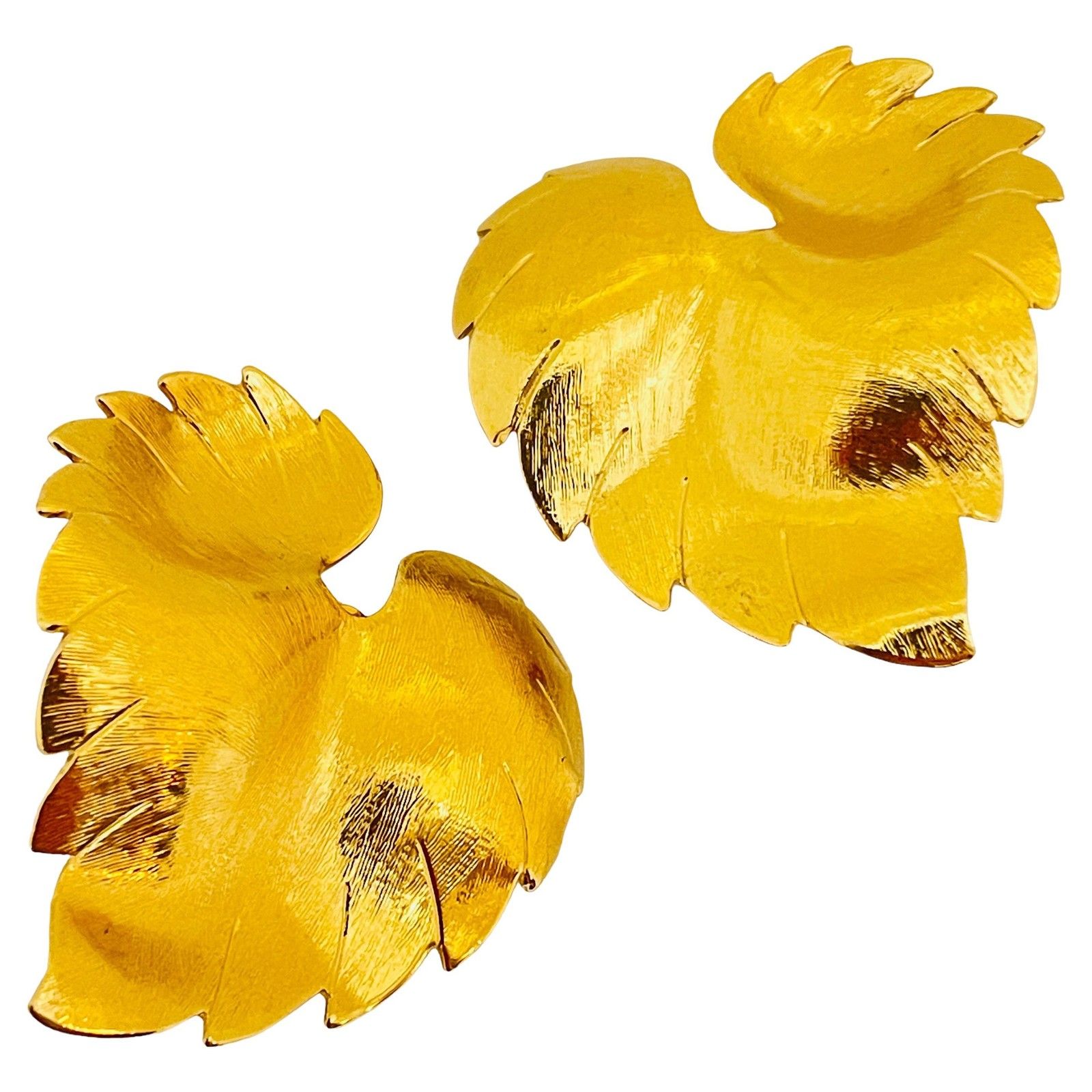 Vintage Gold Tone Leaf Designer Clip On Earrings